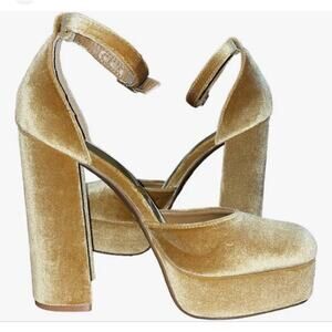 NEW Gianni Bini Platform Heels 9.5 Gold Runway Pumps Ankle Strap Shoes MSRP $98